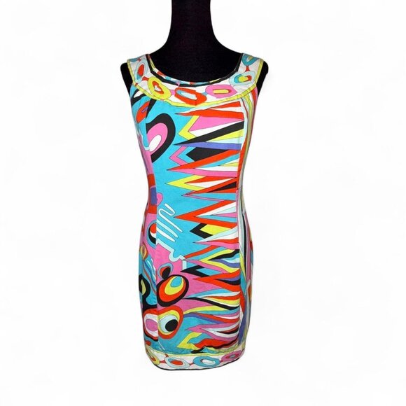 Vintage 90's Pucci Inspired Print Mini Dress Size M - Picture 2 of 7